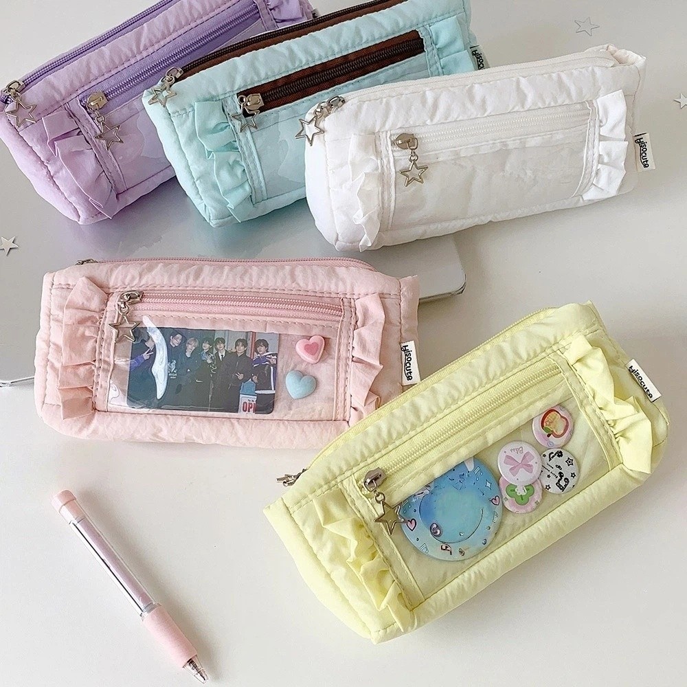 Aesthetic Large Pencil Case Pouch - Estuche de papelería coreano con borde